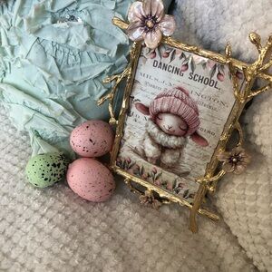 Gold Floral Picture Frame with Dancing Lamb Design